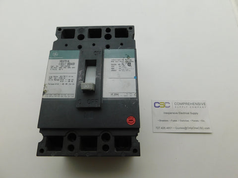 TED134030 - GE 30A Amp 3P Pole 14kA@480V Bolt On Circuit Breaker