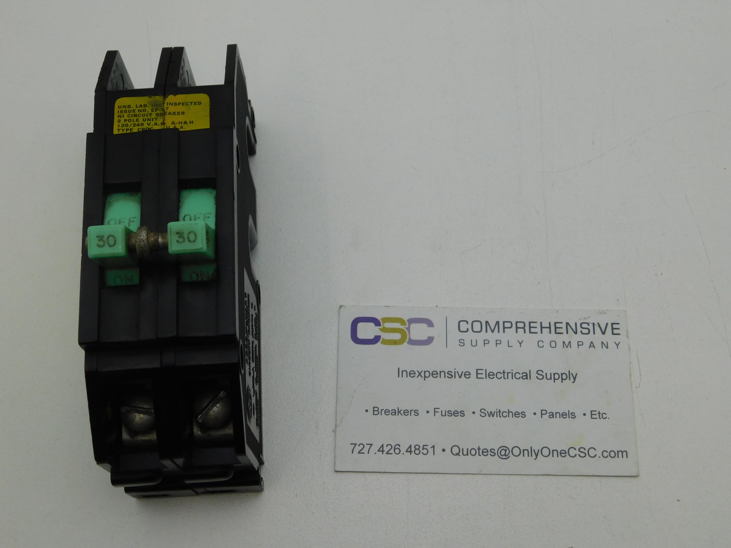 QC230 - Zinsco 30A Amp 2P Pole 10kA@120/240V Plug On Circuit Breaker W/Green Handle
