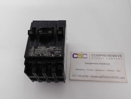 Q22040CT - Siemens 20/40/40/20A Amp 4P (2P/2P) Pole 10kA@120/240V Plug On Quadplex Circuit Breaker