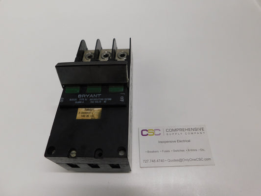 BJ3125 - Bryant 125A Amp 3P Pole 10kA@240V Plug On Main Circuit Breaker W/Green Handle