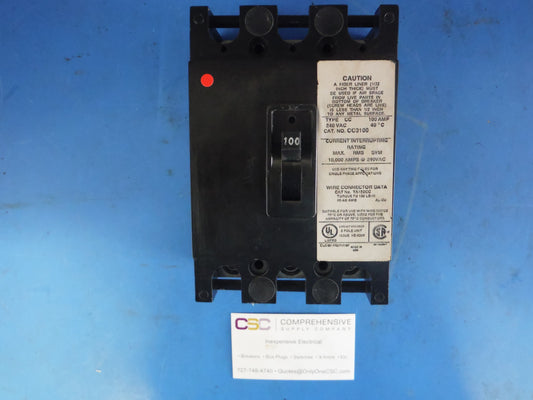 CC3100 - Cutler Hammer 100A Amp 3P Pole 10kA@240V Bolt On Main Circuit Breaker