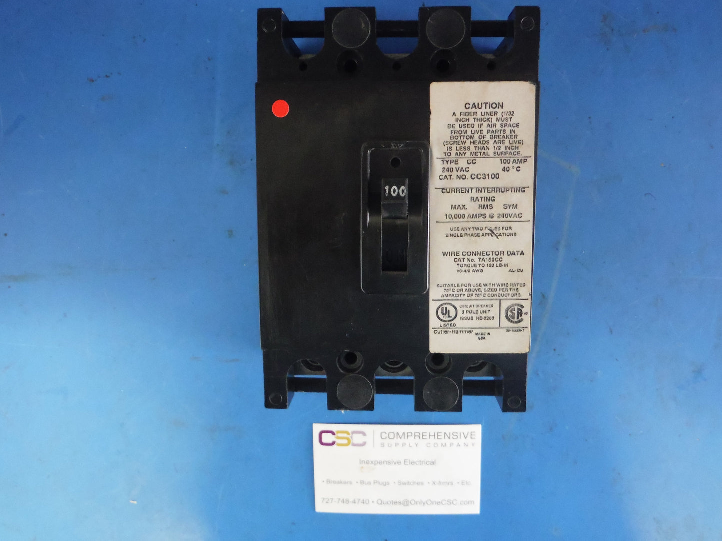 CC3100 - Cutler Hammer 100A Amp 3P Pole 10kA@240V Bolt On Main Circuit Breaker