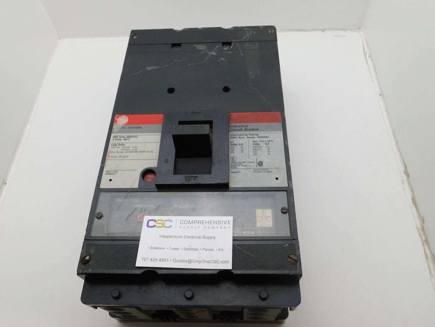 TK4V4608 - GE 800A Amp 3P Pole 600V 30kA@480V Bolt On Circuit Breaker W/T4Vt 800A Micro Versa Trip