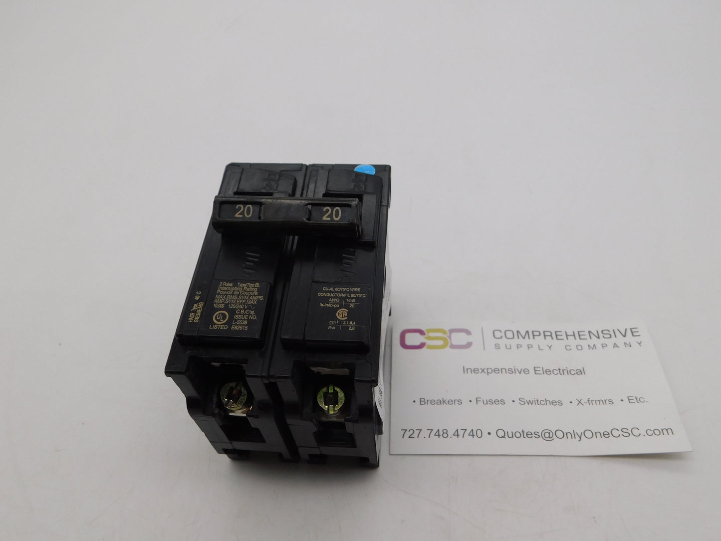 B220 - Siemens 20A Amp 2P Pole 10kA@120/240V Bolt On Circuit Breaker