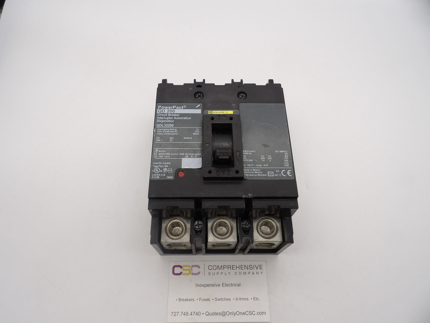 QDL32200 - Square D 200A Amp 3P Pole 25kA@240V Feed Through Powerpact Circuit Breaker