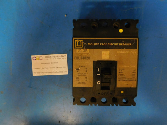 FAL34020 - Square D 20A Amp 3P Pole 18kA@480V Bolt On Circuit Breaker W/Gray Label