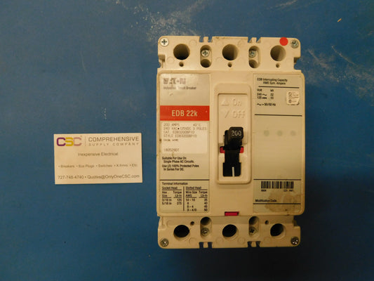 EDB3200 - Eaton 200A Amp 3P Pole 22kA@240V Bolt On Circuit Breaker W/Red Label